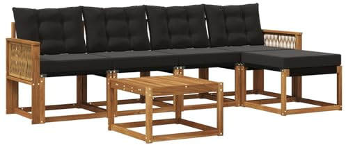 vidaXL Outdoor-Sofagarnitur mit Kissen 6 pcs Natürlich und Schwarz, Gartenmöbel, modernes Outdoor-Sofa, modulare Sitzgruppe für Terrasse und Lounge, langlebig und bequem