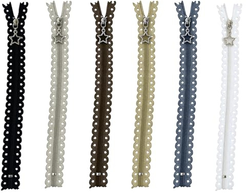 Set di 6 cerniere lampo da 40 cm, chiusura lampo a forma di stella, chiusura lampo universale, set di riparazione per vestiti, borse, astuccio, federa