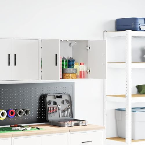 Hothingwell Wandschrank für Garage, Weiß, aus Holz, Aufbewahrung für Werkzeuge und Zubehör mit praktischer Tür, geräumiger Raum für Garage, Büro, Waschküche, Untergeschoss oder Werkstatt
