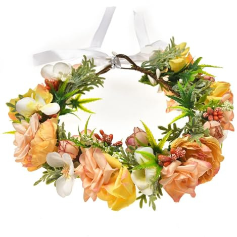 Merroyal Flower Girl Crown Bride Floral Crowns Maternity Bridesmaid Hair Wreath Wedding Photo Props (Multicoloured)