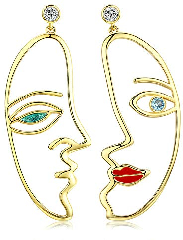 Heißer Verkauf Trendy Silber Farbe Übertreibung Picasso Gesicht Ohrringe für Frauen Klar CZ Hochzeit Engagement Schmuck
