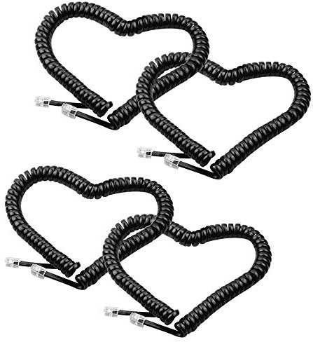 LOVK 4 Pack Phone Cord Landline 8Ft Uncoiled/1.4Ft Coiled Landline Telephone Handset Cord Line Cable RJ9 4P4C Telephone Accessory Black