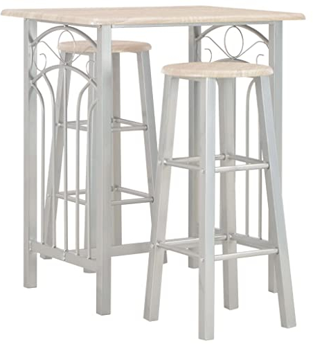 vidaXL Holz Bar Set Bartisch 2 Barhocker Bartresen Stehtisch Tisch Tresentisch Bistrotisch Küchentisch Esstisch Barstuhl Tresen Bar Hocker Stahl
