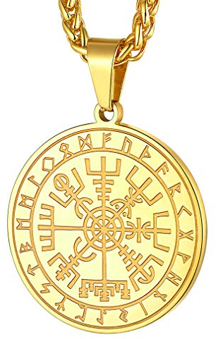 FaithHeart goldener Viking Kompass Anhänger Wikinger Vegvisir Armulett Herren skandinavischer Schmuck für Kinder und Jugendlichen