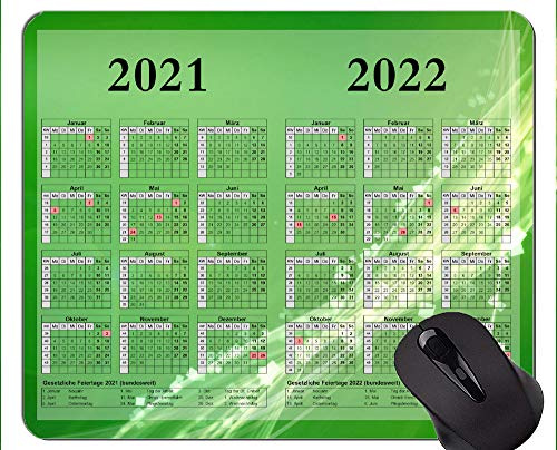 Kalender für 2021 2022 Jahre mit Feiertagen Gaming Computer Mouse Pad, Green Vitality Mouse Pads