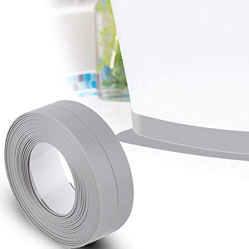 Agatige Joint Silicone Blanc Salle de Bain, Crédence Adhésive Cuisine Joint Fenetre PVC Joint Etancheite Douche Cuisine Ruban D'Étanchéité pour cuisine ou salle de bain (38mm X 3.2m - Gris)