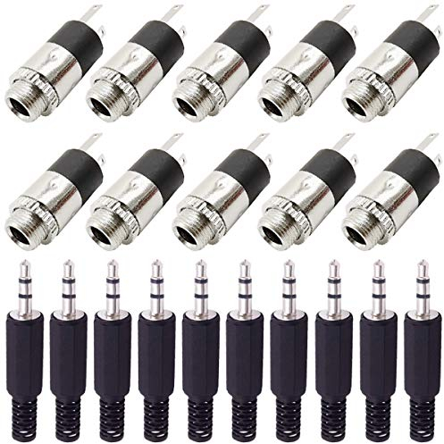Youmile 10PCS PJ-392 3.5mm Stereo Female Socket Jack Panel Mount Nickel plated Audio Headphone Connector Audio Plug for MP3 with 10PCS 3.5mm TRS Male Plug Connector