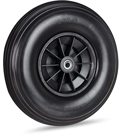 Relaxdays Lot de 1 Roues de brouette Caoutchouc 4.00-6, de Rechange axe, increvable, essieu, 3 adaptateurs, 100 kg,Noir