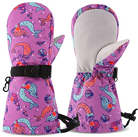 SEYUFN Winterhandschuhe für Kinder, Handschuhe, atmungsaktiv, warm, für Outdoor-Skifahren, für Babys, Jungen und Mädchen, von 2 bis 6 Jahren (Meerjungfrau, 4-6 Jahre)
