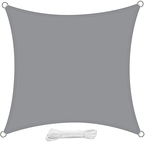swift Sun Shade Sail 3m x 3m Waterproof Square PES Polyester 98% UV Block 3x3 Meter Sunscreen Awning Canopy Sail Shades for Garden Outdoor Patio with Free Ropes, Light Grey