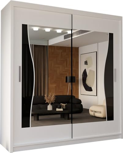 MN Furniture Double Sliding Door Batumi Wardrobe for Bedroom 120cm 150cm 180cm 203cm (120cm, White)