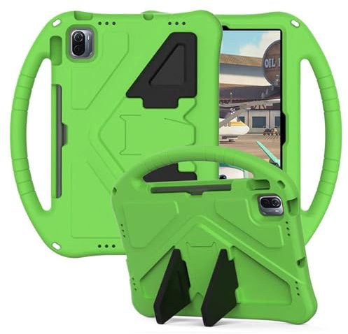 CHSTLS Funda para Xiaomi Pad 5 2021 11 Pulgadas, Carcasa Niños EVA Antideslizante Ligero Antigolpes con Mango/Soporte Plegable/Correa de Hombro para Xiaomi Pad 5 Pro 11 5G 2021 - Verde