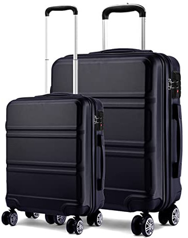 KONO Kofferset 2 Teilig Koffer Trolleys Gepäcksets, 55cm Handgepäck Koffer und 74cm Groß Koffer, Leicht Hartschalenkoffer Reisekoffer mit 4 Rollen und TSA Schloss, ABS Hartschale (Schwarz, M+XL)