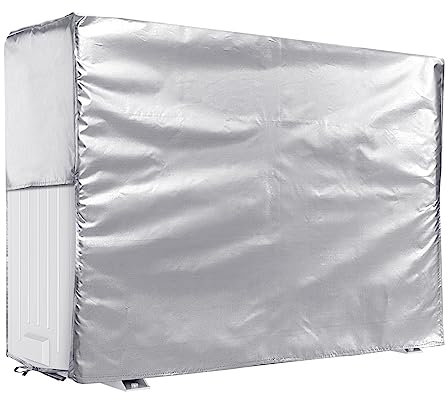 DirkFigge Housse Climatiseur Extérieur, Housse Pompe a Chaleur, Couvercle de Moteur de Climatiseur Universel, Couvercle de Climatiseur Extérieur étanche, Anti-neige, Anti-poussière, 1.5P, 84*56*32cm