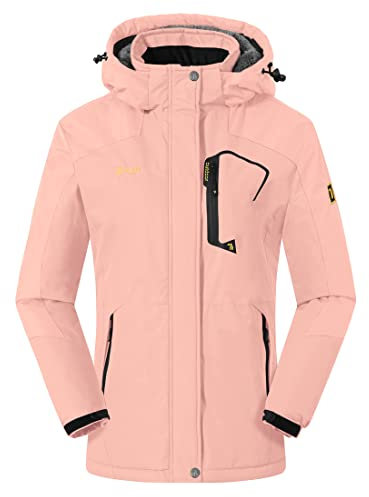 donhobo Damen Fleecejacke Winter Warm Softshelljacke Outdoor Skijacke Winddichte Wasserdicht Atmungsaktiv Regenmantel Funktionsjacke (Pink, XXL)
