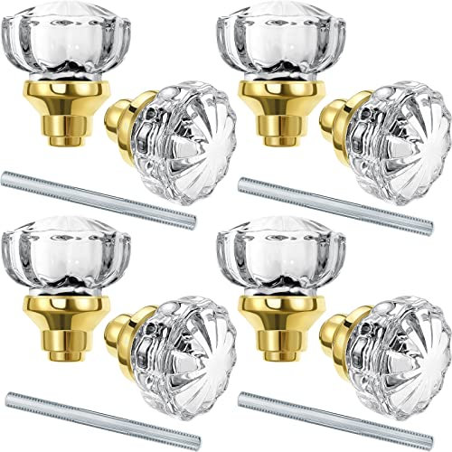 Crystal Mortise Style Fluted Glass Door Knobs - Antique Doorknobs for Interior Doors (Gold, 4 Sets)