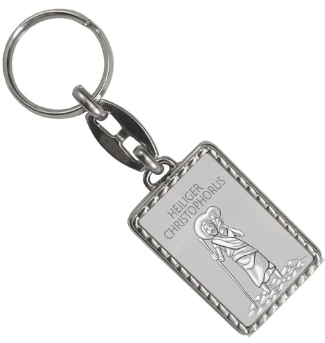 speecheese Heiliger Christophorus - HC silber Schlüsselanhänger mit Bordüre der Schutzpatron der Reisenden und Autofahrer für den Schlüsselbund mit Heiligenfigur als Geschenk für