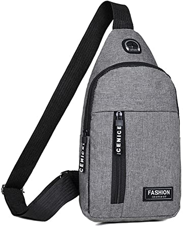 Poo4kark Männer & Frauen Kleine Sling Crossbody Brusttasche Mehrzweck-Sling-Geldbörse One Strap Reisesporttasche mit Kopfhörerloch (4-Grey, One Size)