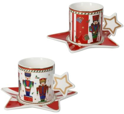 BRANDANI - Tazza da The Set 2 Pezzi Lo Schiaccianoci Tavola Natalizia 8 cm Porcellana 84174