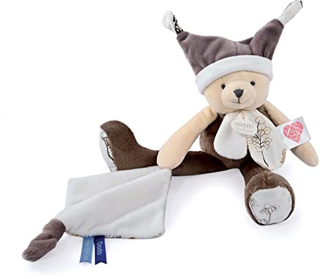 Doudou et Compagnie - Les Petits Futés – Kuscheltier Bär Taupe 3 Geschichten – Grau – 35 cm – Geschenk zur Geburt – DC4061
