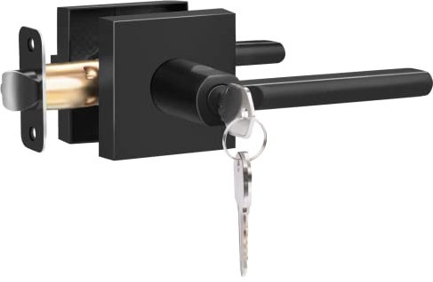 HOSOM Manija de puerta exterior negra con cerradura y llave, cerradura de puerta de entrada para puerta delantera, manija moderna con llave, negro mate