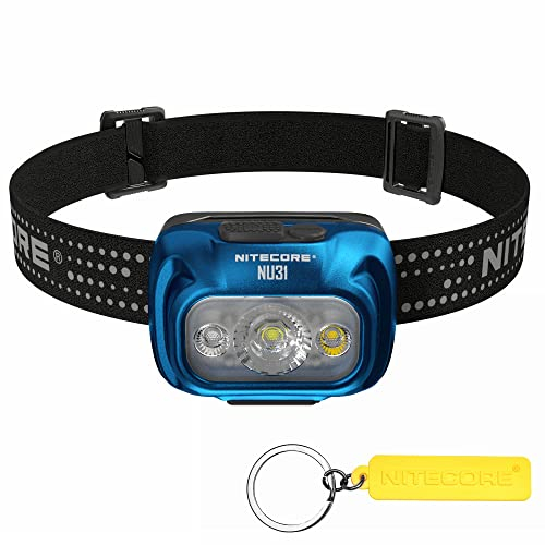 NITECORE NU31 - Faro delantero de aluminio ligero de 550 lúmenes, triple salida, recargable por USB-C (azul)
