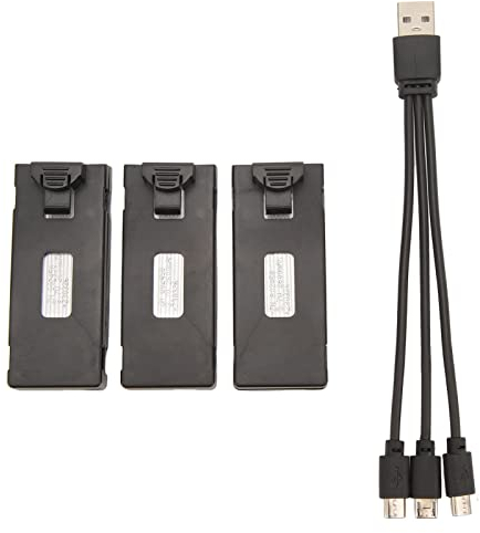 3Pcs 3.7V RC Drone Lithium Battery, RC Aircraft RC Drone Battery with 3 In 1 Charging Cable for E88 E88Pro LS E525 E525Pro, Overcharge and Short Circuit (2600mah)