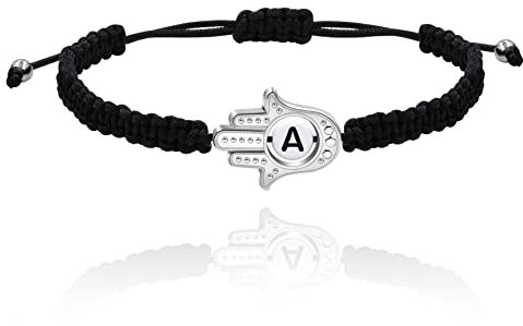 Uloveido Armband mit 26 Buchstaben von A bis Z, Hand der Fatima, Fatima, Fatima, Fatima, Hand, böser Blick, Schutz, Armband, Glücksbringer, verstellbar, geflochten, schwarze Schnur, Einstellbar,