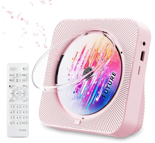 ZYOKATA Lettore CD portatile Bluetooth 5.1 da tavolo, con altoparlanti HiFi, telecomando, copertura antipolvere, display a LED, radio FM Boombox, USB/AUX, per casa, regalo, bambini (KC718 rosa)