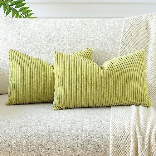 JOTOM 2er Set Cord Kissenbezüge Kissenhülle Dekorative Zierkissen Sofakissen Couchkissen Dekokissen Kissenbezug Deko Kissenhülle für Sofa Wohnzimmer 30x50cm Blassgrün