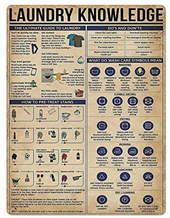Laundry Knowledge,12 * 8 Inches Vintage Funny Poster Wall Decor Art Gift Retro Picture Metal Sign