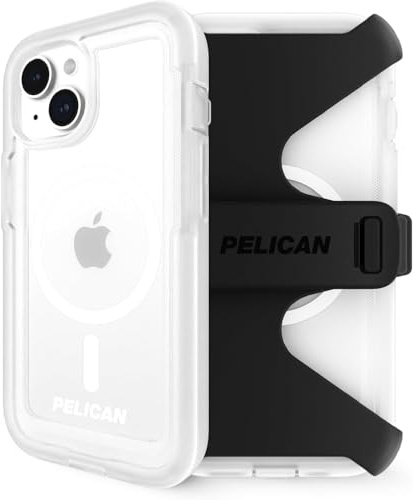 Pelican Voyager - iPhone 15 Plus Case 6.7 [Compatible with MagSafe] [Anti-Yellow] Magnetic Charging Phone Case with Belt Clip Holster Kickstand [18ft Military Grade Drop Protection] - Clear