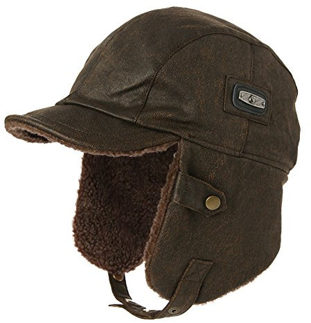 TOP-EX XXL Winter wasserdichte Trapper-Hüte für Herren Kunstleder Aviator Pilotenmütze mit Ohrenklappen Warm gefütterte Kappe mit Schirm für die Jagd Schießen Kaffee