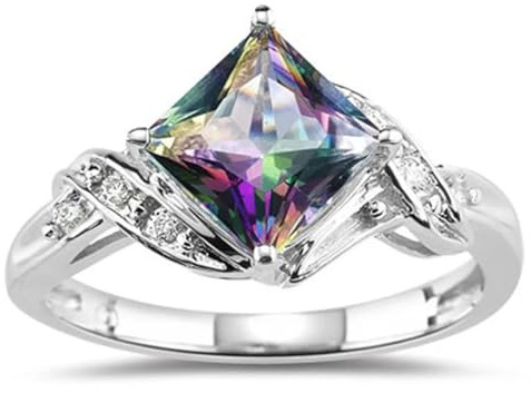 YAHOYA Smaragdschliff 3ct Natürliches mystisches Feuer Regenbogen Topas Verlobungsring Ehering Echte Silberringe für Frauen