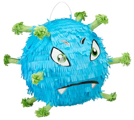 Relaxdays Pinata, lustiges Virus Design, zum Aufhängen, Kinder, Mädchen & Jungs, Geburtstag, selbst befüllbar, blau/grün