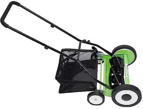Artificial Grass Brush Manual Lawn Sweeper,5-Blade Artificial Grass Cleaner with Grass Collection Basket,Non-Powered Lawn Mower,40.6cm Cutting Width,9-Position Adjustable