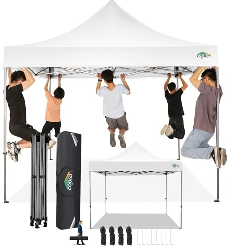 COBIZI Gazebo 3x3 Pieghevole Impermeabile senza Parete Laterale,Gazebo Esterno Resistente,Tende per Gazebo,Tendone Padiglione Pop Up per Feste Campeggio (3 per 3m Bianco)