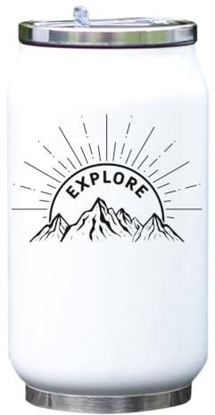 Explore Minimalista Mountain Sunset - Botella térmica para bebidas, color blanco