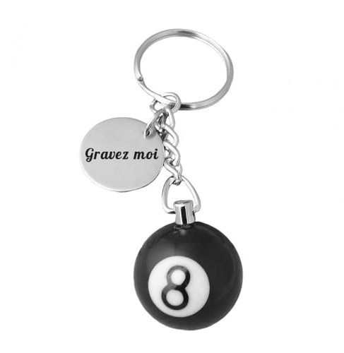 Porte-clés Boule De Billard 8 Pool Noir Et Blanc Gravure Personnalisée Sur Médaille