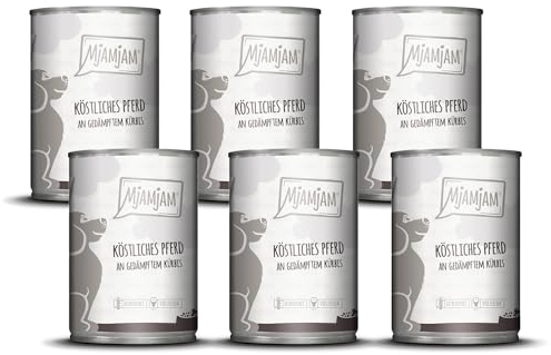 MjAMjAM - Premium Nassfutter für Hunde - köstliches Pferd an gedämpften Kürbis, 6er Pack (6 x 400g), getreidefrei mit extra viel Fleisch