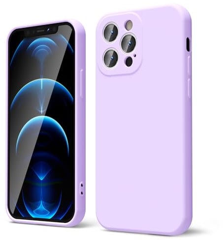 oakxco for iPhone 12 Pro Case Liquid Silicone, Soft Rubber Gel Elegant Aesthetic Basic Simple Cover, Slim TPU Matte Solid Color Plain Smooth Case for Women Girl, Lilac Lavender Light Purple