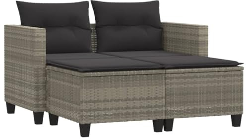 vidaXL Gartensofa 2-Sitzer mit Hockern, Outdoor Sofa Gartenmöbel, Garten Lounge Set Terrasse, Terrassenmöbel Zweisitzer, Hellgrau Poly Rattan