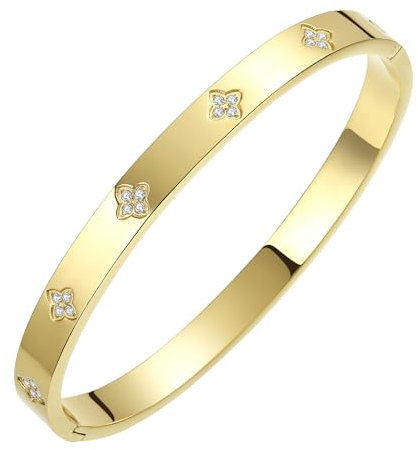 Gold Bangle Bracelets for Women Four Leaf Clover Lucky Love Cubic Zirconia Bracelet