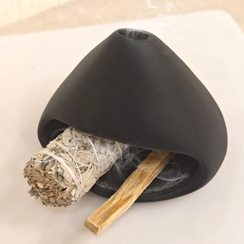 Yawlsow Bruciatore per incenso Bakhoor a carbone, con supporto per salvia, per meditazione, decorazione zen (nero)