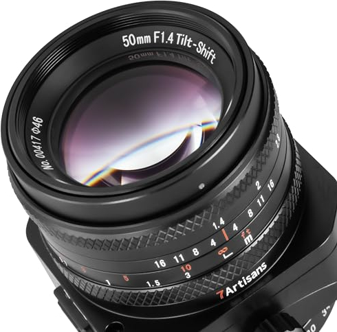 7ARTISANS 50mm F1.4 Obiettivo APS-C Tilt Shift, 7 elementi in 6 gruppi, angolo di visione di 46°, anello di apertura de-cliccato, per fotocamera Sony FE Mount A6400 A6300 A6500 A6600 A7R A7RIII A7RIV