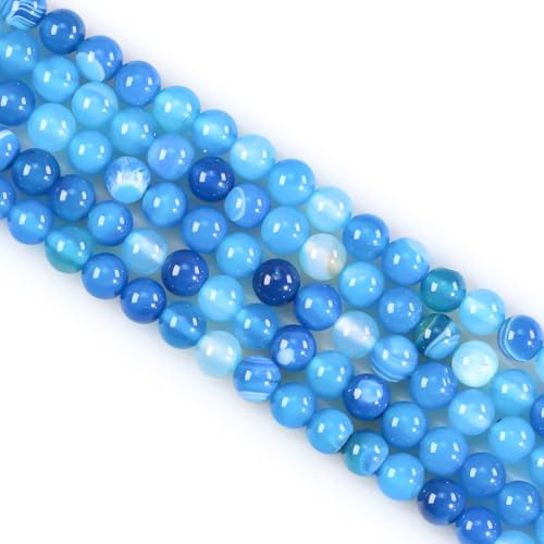 Ouubuuy 8mm Round Blue Stripe Agate Crystal Beads, 45pcs, Gemstone, Jewellery Making Beads