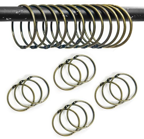 12 Pack Inox Anneaux de Rideau de Douche, 50mm Ronds Métal, Crochets Antirouille Pour Rideaux et Portes (Couleur Bronze)