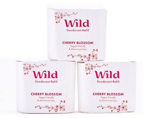 Wild - Natürliches nachfüllbares Deo - Cherry Blossom Nachfüllpackung 3er-Pack - Vegan und umweltfreundlich - Aluminiumsalzfrei - Lang anhaltender Schutz - Natürliche Inhaltsstoffe - 3x 40g