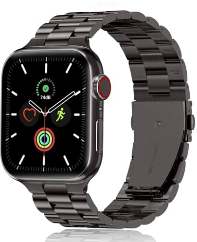 QAZNZ Metall Kompatibel mit Apple Watch Armband 46mm 45mm 44mm 49mm 42mm(Series 3 2 1), Herren Edelstahl iWatch Bands für Apple Watch Ultra 2/Ultra SE, iwatch Series 10 9 8 7 6 5 4 3 2 1(Schwarz Grau)