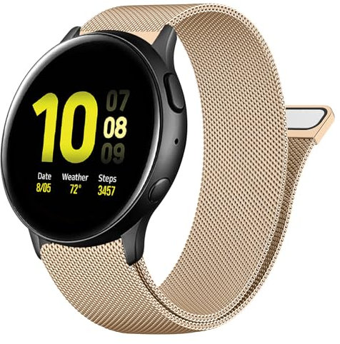 Amzpas Armband für Samsung Galaxy Watch Active 2 40mm 44mm - Metall Mesh Edelstahl Ersatzarmband 20mm für Damen und Herren (Roségold)